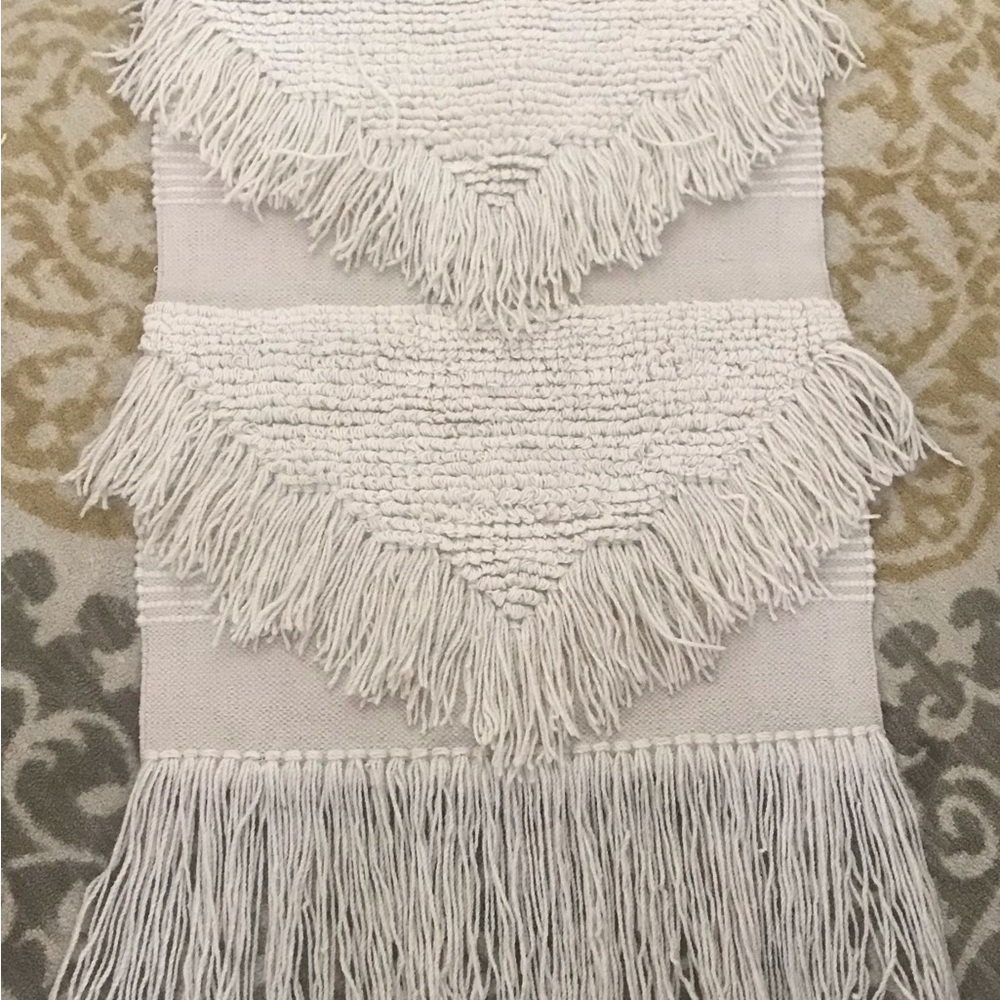 Cream Textured Tapestry Art with Fringe